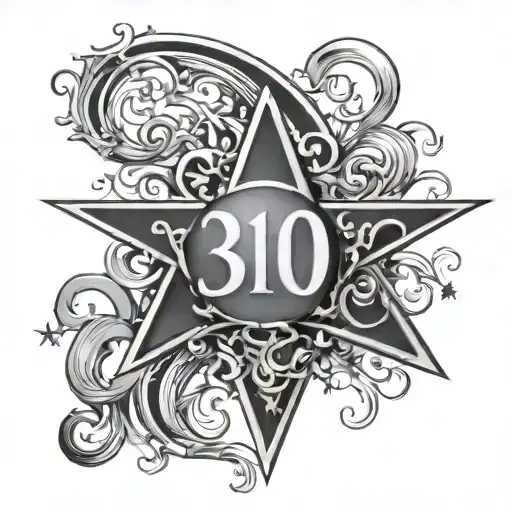 310 area code surrounded with swirl star surrounded tattoo design idea