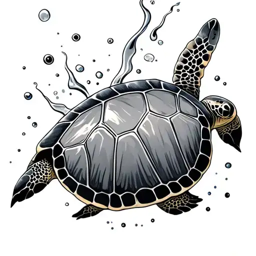 Oil Spill turtle swimming tattoo design idea