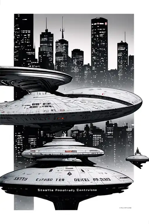 startrek USS Enterprise with seattle skyline in background tattoo design idea