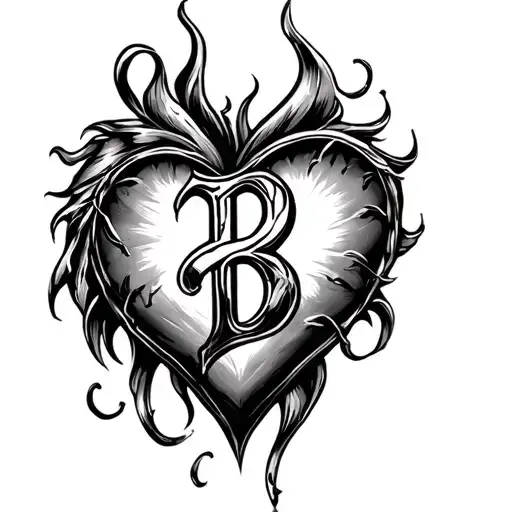 B inside of a heart tattoo design idea