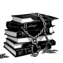 A morally black book stack intertwined with elegant bondage and dark romance objects tattoo design idea