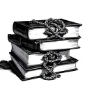 A morally black book stack intertwined with elegant bondage and dark romance objects tattoo design idea
