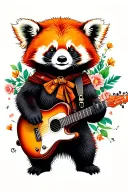 red panda playing a guitar tattoo design idea
