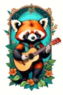 red panda playing a guitar tattoo design idea
