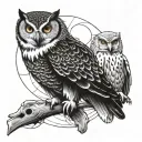 owl and bald eagle tattoo design idea