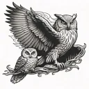 owl and bald eagle tattoo design idea