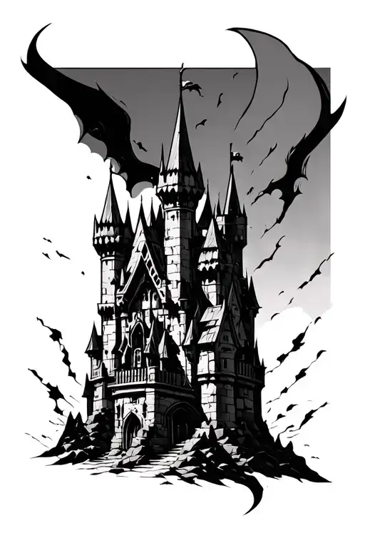 Cyber Sigilism Castle tattoo design idea