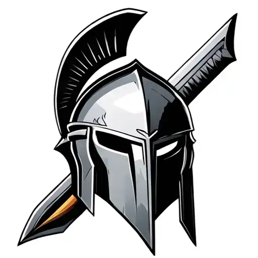 spartan warrior helmet with sword tattoo design idea