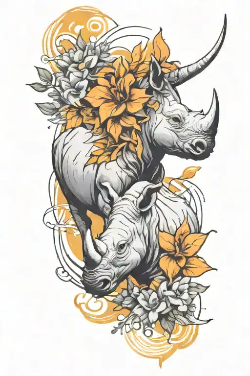 design a tattoo that uses the gemini symbol, a honeysuckle and an abstract rhino tattoo design idea