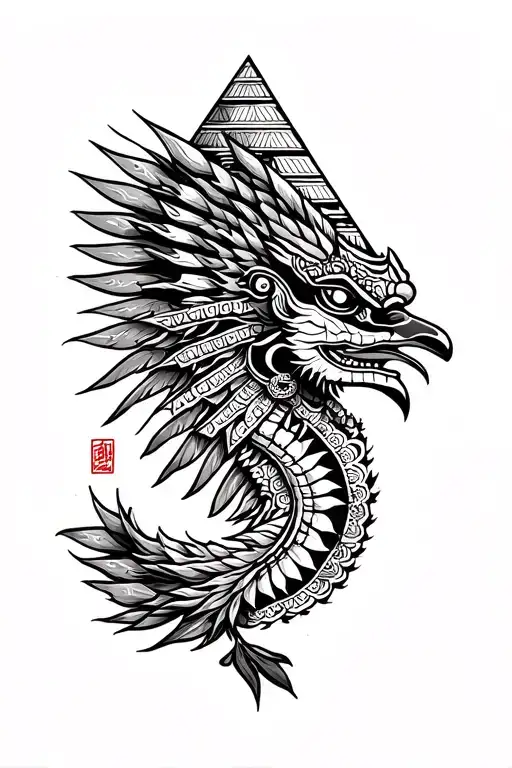 piramide azteca con quetzacoatl tattoo design idea