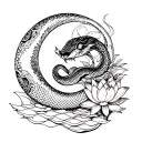 combination of snake,moon,and lotus tattoo design idea