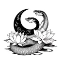combination of snake,moon,and lotus tattoo design idea