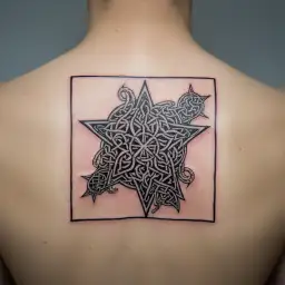 Celtic knotwork incorporating elements from Irish, Hungarian, Austrian, Slovakian, Romanian, Russian, and Italian folklore, with an 8 pointed star as the central design tattoo design idea