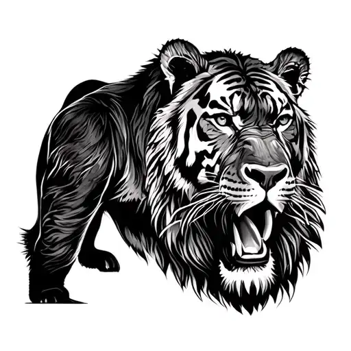 Queen of the jungle only the strongest survive lions tigers bears jaguar and gorilla leaves trees water tattoo design idea