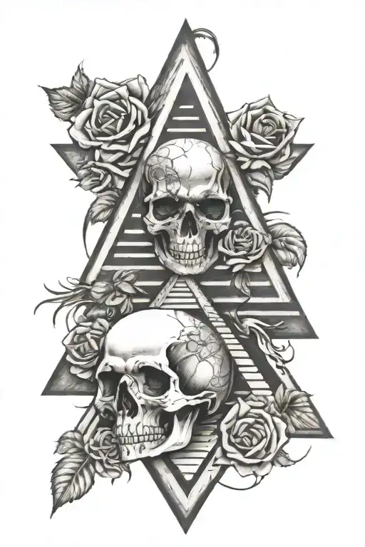 pyramid with eye roses intertwined skull  tattoo design idea