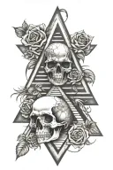 pyramid with eye roses intertwined skull  tattoo design idea