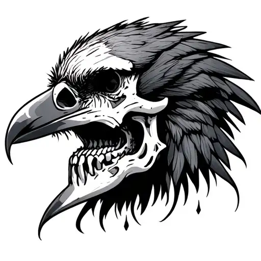 viking Raven Skull with ruins tattoo design idea