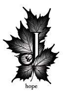 infinity symbol (∞) , maple leaf , butterfly ,A small, rising fire symbol — The letter L, The word “hope” in fine cursiv tattoo design idea
