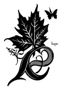 infinity symbol (∞) , maple leaf , butterfly ,A small, rising fire symbol — The letter L, The word “hope” in fine cursiv tattoo design idea