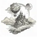 howls moving castle overlooking mountains tattoo design idea