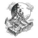 howls moving castle overlooking mountains tattoo design idea