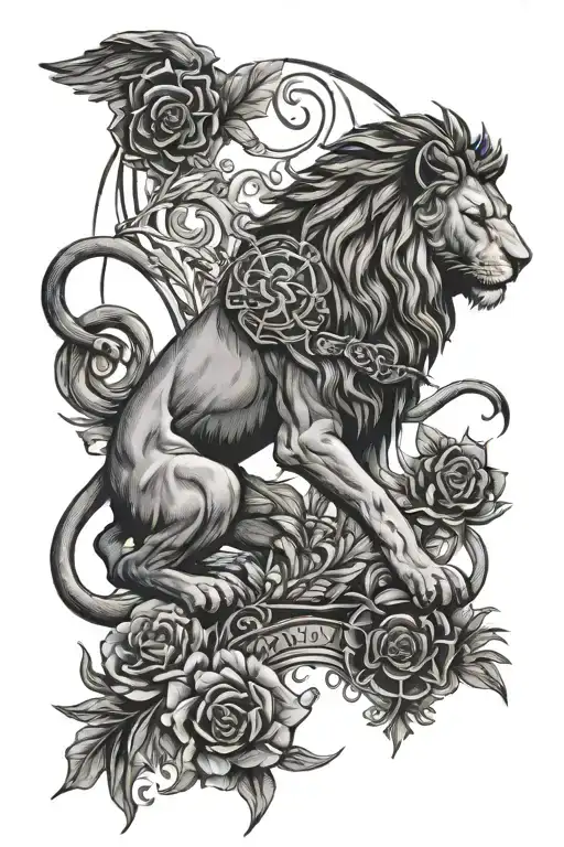 strength and the Lion tarot card design featuring tattoo design idea