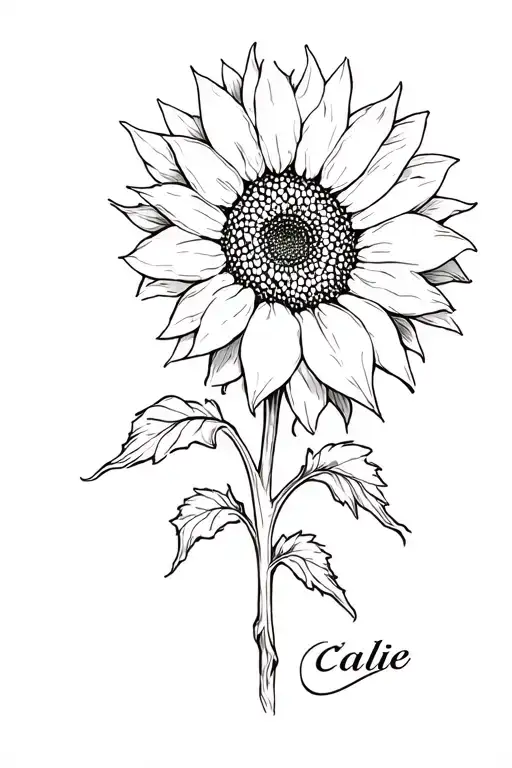 sunflower forearm tattoo with the name Calie tattoo design idea
