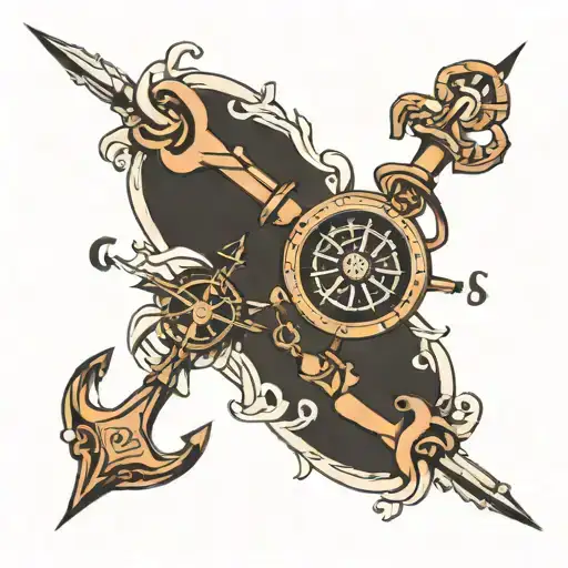 compass cross anchor connected tattoo design idea