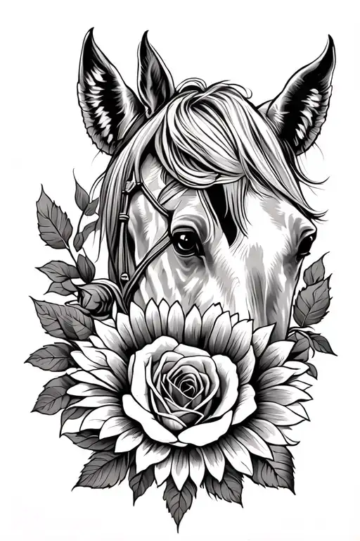 Horses, Roses, Sunflower, western tattoo design idea