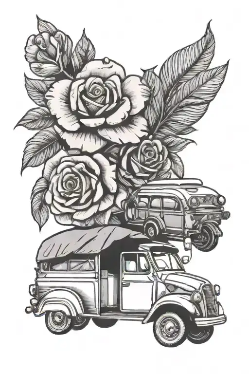 Two roses, tuk tuk, vietnamese hat tattoo design idea