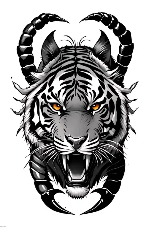 scorpion and tiger emerging sci fi culture tattoo design idea