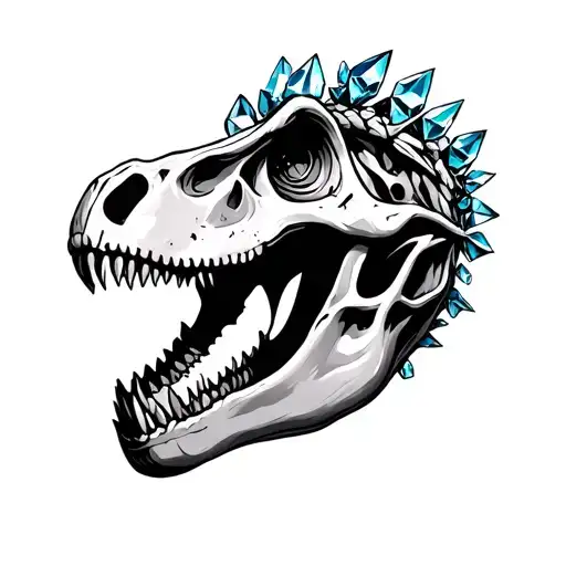 Dinosaur Skull with crystals tattoo design idea
