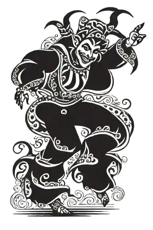 dancing and smiling jester tattoo design idea