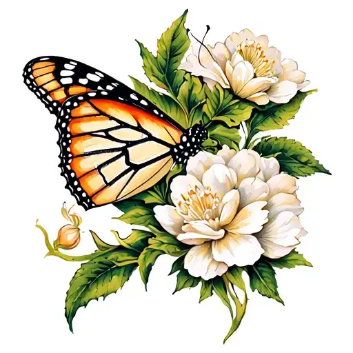monarch butterfly on a gardenia flower  tattoo design idea