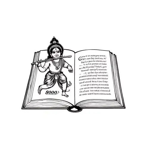 with a book, ring, running , number 800 , krishna's flute, tattoo design idea