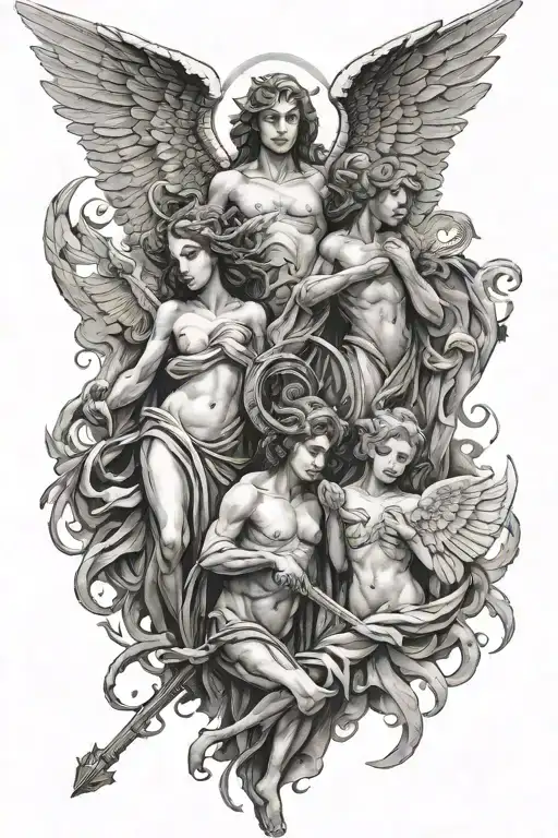 angels vs evil tattoo design idea