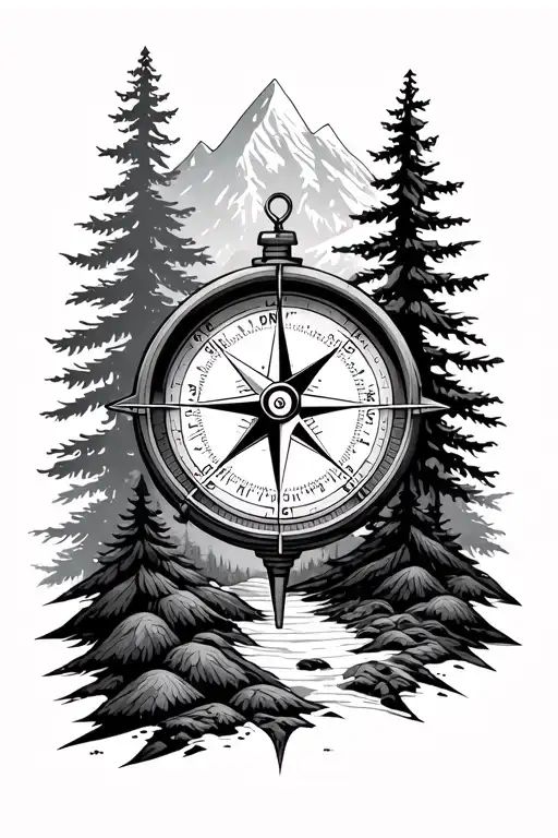 Compass, street, forest Alps nature tattoo design idea