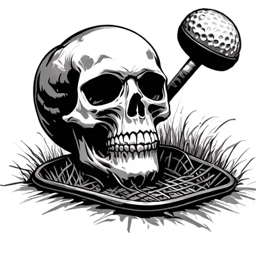 skull and discgolf basket tattoo design idea
