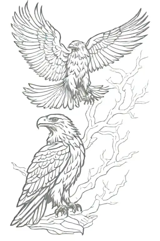 Eagle and Wolf silhouette tattoo design idea
