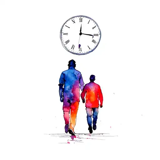 Clock and men walking tattoo design idea