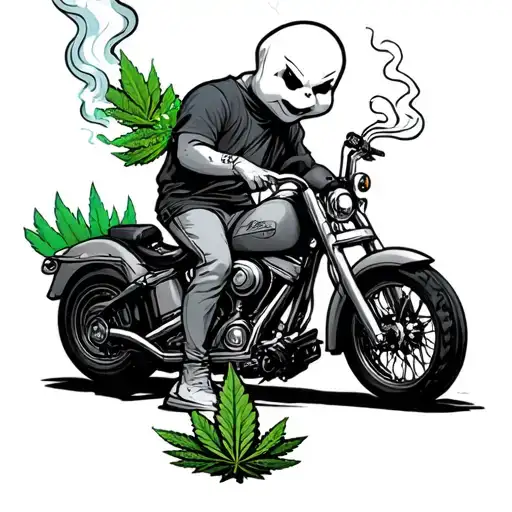 Casper riding and motorcycle while smoking weed tattoo design idea