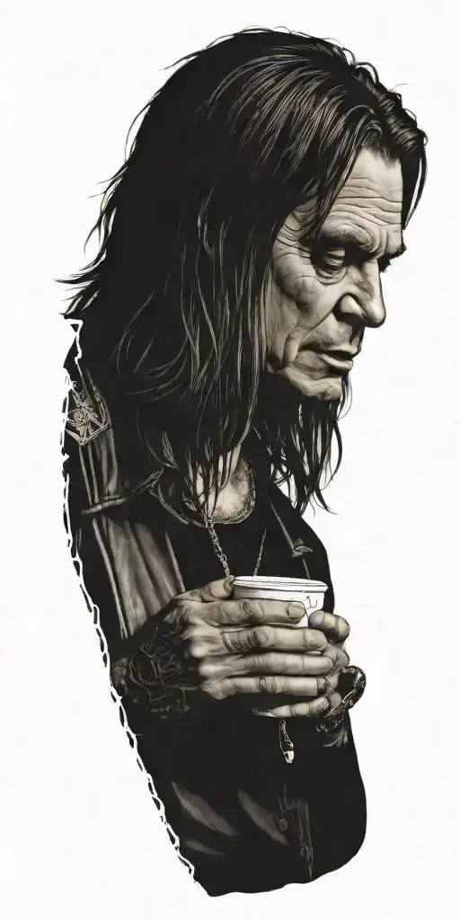 ozzy osbourne drinking coffee tattoo design idea