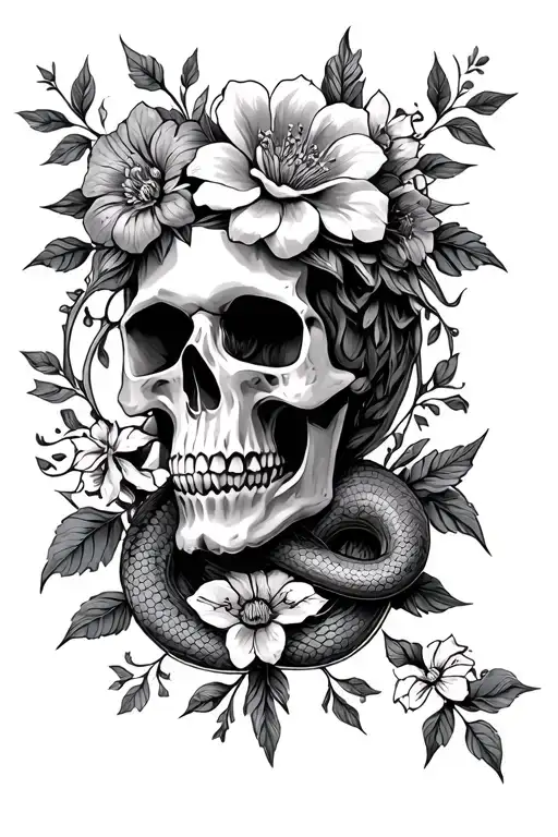 celtic pagan druidic skulls flowers snakes lace tattoo design idea