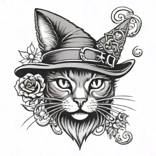 Witchy cat tattoo design idea