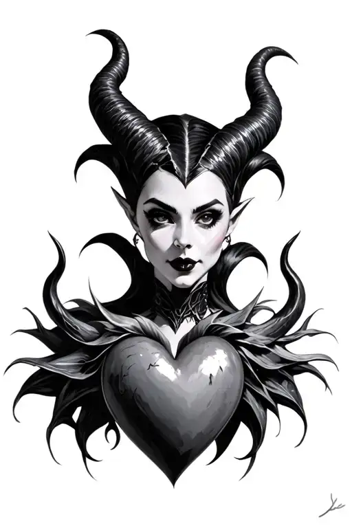 maleficent horns and heart tattoo design idea