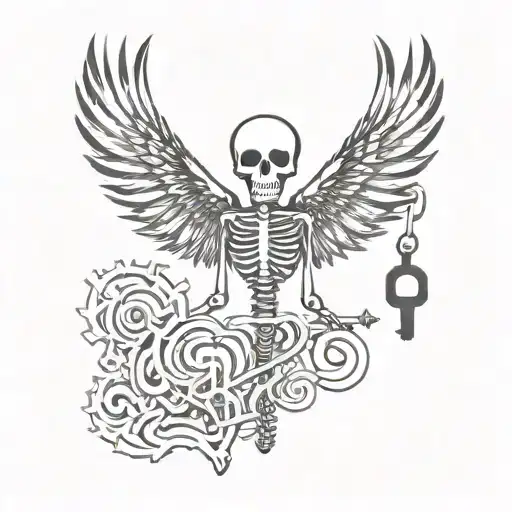 skeleton, key, tim burton, angel, dopamine chemical formula tattoo design idea