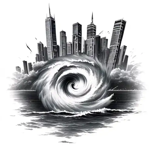 posiden hurricane trident miami skyline inside tattoo design idea
