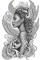 African American woman phoenix rising from the ashes tattoo design idea
