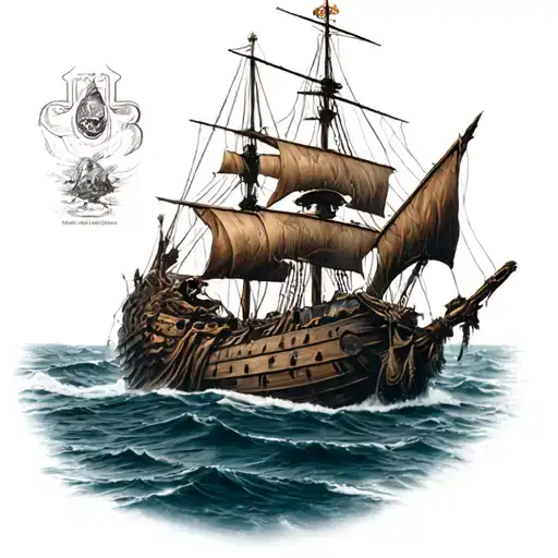 Davy jones sinking pirate ship tattoo design idea