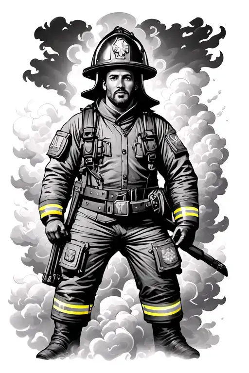 Flash style tattoo firefighter/ st Florine with retro fire helmet A bold flash style 	St. Florian  standing with clouds  tattoo design idea